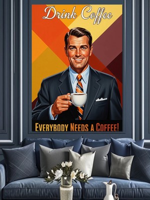 Karizma Tablo Kahve Içen Adam Posteri Dekoratif Kanvas - Mdf Ahşap Tablo