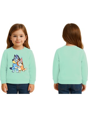 Sedirli Unisex Bluey Baskılı Çocuk Swaetshirt 3 Iplik Şardonlu