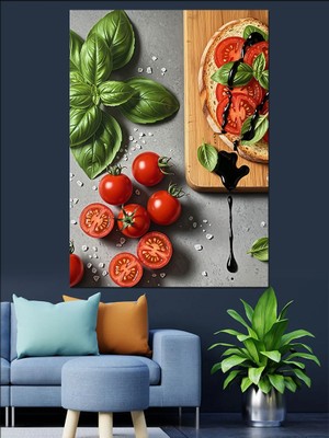Artmeg Taze Fesleğen ve Domates Dekoratif Kanvas - Mdf Ahşap Tablo