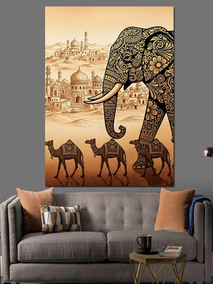 Artmeg Çölde Yürüyen Fil Kervanı Dekoratif Kanvas - Mdf Ahşap Tablo