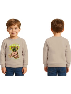 Sedirli Unisex Ayıcık Bear Baskılı Çocuk Swaetshirt 3 Iplik Şardonlu