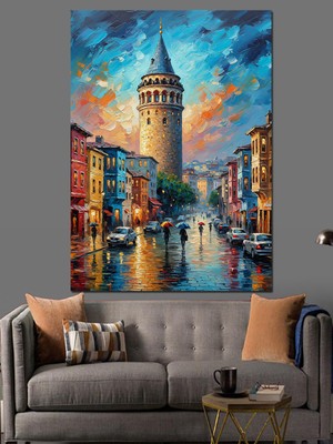 Karizma Tablo Renkli Galata Kulesi Manzarası Dekoratif Kanvas - Mdf Ahşap Tablo