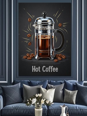 Artmeg French Press Kahve Demleme Dekoratif Kanvas - Mdf Ahşap Tablo