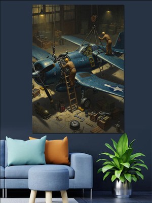 Karizma Tablo Uçak Tamir Eden Teknisyen Dekoratif Kanvas - Mdf Ahşap Tablo