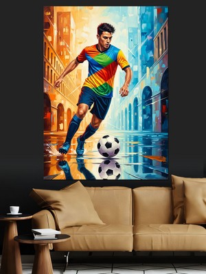 Artmeg Renkli Formalı Futbolcu Çocuk Dekoratif Kanvas - Mdf Ahşap Tablo