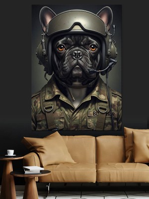 Artmeg Asker Kasklı Pug Köpek Dekoratif Kanvas - Mdf Ahşap Tablo