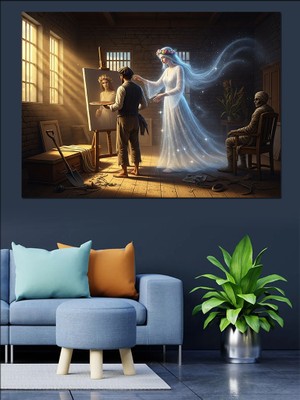 Artmeg Hayalet Çizen Ressam Tablosu Dekoratif Kanvas - Mdf Ahşap Tablo