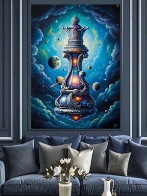 Artmeg Uzay Temalı Satranç Taşı Dekoratif Kanvas - Mdf Ahşap Tablo