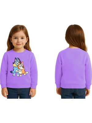 Sedirli Unisex Bluey Baskılı Çocuk Swaetshirt 3 Iplik Şardonlu