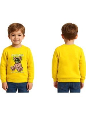 Sedirli Unisex Ayıcık Bear Baskılı Çocuk Swaetshirt 3 Iplik Şardonlu