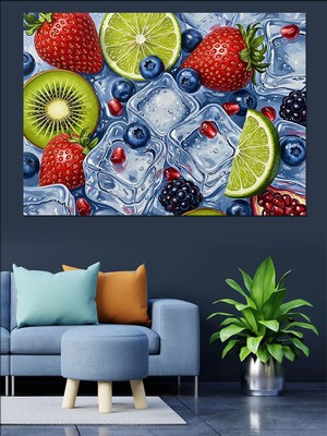 Buzlu Meyve Kokteyli Suyu Dekoratif Kanvas - Mdf Ahşap Tablo