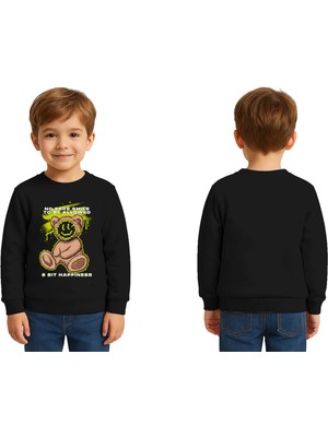 Sedirli Unisex Ayıcık Bear Baskılı Çocuk Swaetshirt 3 Iplik Şardonlu