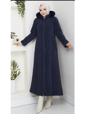 Mualla Kadın Büyük Beden Nova Kumaş Tam Boy Astarlı Kapitone Mont