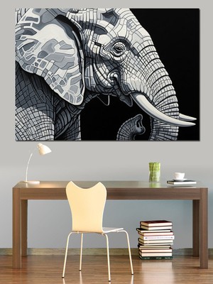 Artmeg Siyah Beyaz Fil Portresi Dekoratif Kanvas - Mdf Ahşap Tablo