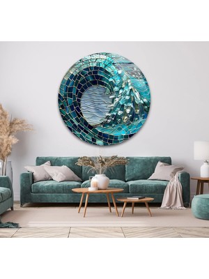 Myphotostation Okyanus Turkuaz Dalga Yuvarlak Kırılmaz Cam Duvar Tablosu, Ev Dekorasyonu