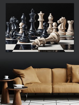 Artmeg Siyah Beyaz Satranç Taşları Dekoratif Kanvas - Mdf Ahşap Tablo