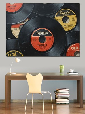 Artmeg Eski Plak Müzik Koleksiyonu Dekoratif Kanvas - Mdf Ahşap Tablo
