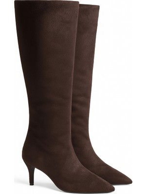 Giydim Gidiyor Luxewarm Süet Ince Topuklu Çizme Kahverengi