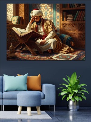 Artmeg Osmanlıda Kütüphanede Kitap Okuyan Adam Dekoratif Kanvas - Mdf Ahşap Tablo