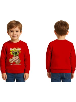 Sedirli Unisex Ayıcık Bear Baskılı Çocuk Swaetshirt 3 Iplik Şardonlu