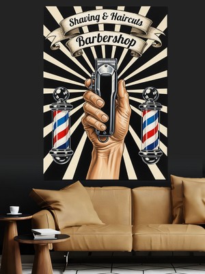 Tablomega Berber Tıraş Makinesi Tutuşu Dekoratif Kanvas - Mdf Ahşap Tablo