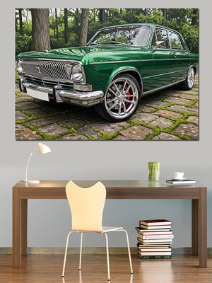 Artmeg Yeşil Klasik Araba Dekoratif Kanvas - Mdf Ahşap Tablo