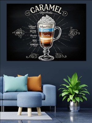 Artmeg Kara Tahta Kahve Içeriği Dekoratif Kanvas - Mdf Ahşap Tablo