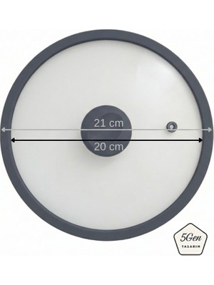 5Gen Tasarım Gri Silikon Çerçeveli ve Kulplu Modern Cam Tencere Kapağı – Cam Çapı: 18-20-24-26-28 Cm, Yer Kaplamayan Düz (Flat) Tasarım