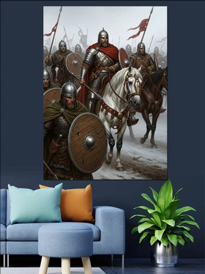 Tablomega Ortaçağ Savaşçıları Savaş Alanı Dekoratif Kanvas - Mdf Ahşap Tablo