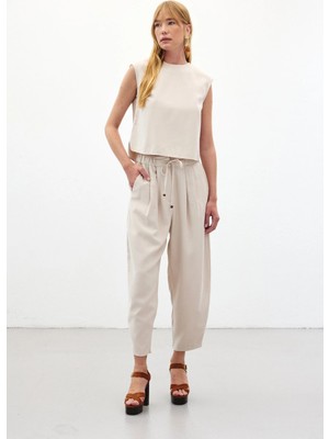 Sateen Şalvar Kesim Pantolon - Taş