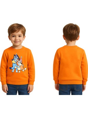 Sedirli Unisex Bluey Baskılı Çocuk Swaetshirt 3 Iplik Şardonlu