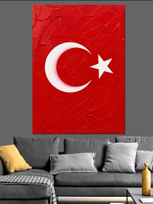 Artmeg Türk Bayrağı Kırmızı Doku Dekoratif Kanvas - Mdf Ahşap Tablo