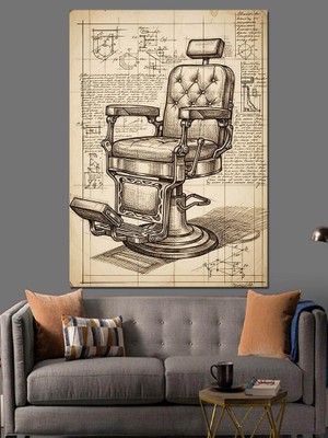 Artmeg Eski Berber Koltuğu Çizimi Dekoratif Kanvas - Mdf Ahşap Tablo