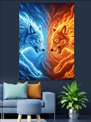 Artmeg Buz ve Ateş Kurtları Dekoratif Kanvas - Mdf Ahşap Tablo