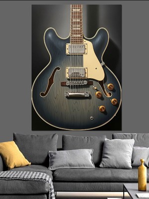 Tablomega Siyah Elektro Gitar Resmi Dekoratif Kanvas - Mdf Ahşap Tablo