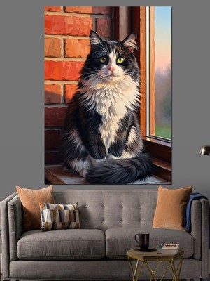 Karizma Tablo Pencereden Bakan Kedi Resmi Dekoratif Kanvas - Mdf Ahşap Tablo