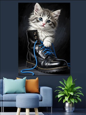 Karizma Tablo Bot Içindeki Yavru Kedi Dekoratif Kanvas - Mdf Ahşap Tablo