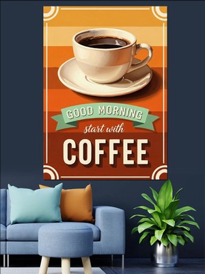 Artmeg Start With Coffee Yazısı Dekoratif Kanvas - Mdf Ahşap Tablo