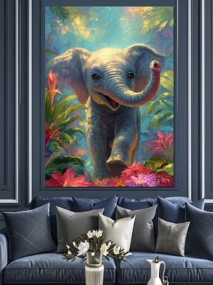 Artmeg Sevimli Yavru Fil Tablosu Dekoratif Kanvas - Mdf Ahşap Tablo