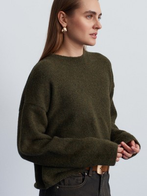 10640 Bisiklet Yaka Yumuşak Dokulu Triko Kazak-Haki