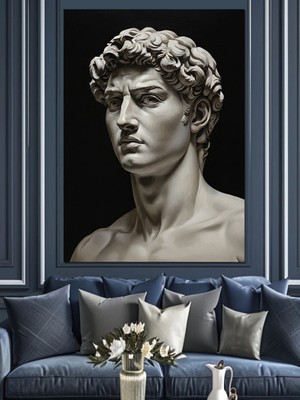 Karizma Tablo Davut Heykeli Büstü Sanat Dekoratif Kanvas - Mdf Ahşap Tablo