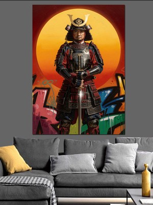 Karizma Tablo Gün Batımı Samuray Savaşçısı Dekoratif Kanvas - Mdf Ahşap Tablo
