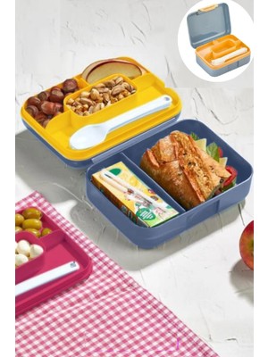 Mivexa Outdoor Outlet Meyve Suyu Bölmeli - Tabaklı Beslenme Kabı  Diyet Kabı -Çatal Bıçak Kaşık Dahildir