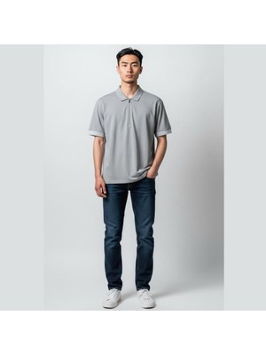 Exuma 1512136 Erkek Fermuarlı Polo Yaka Tişört - Gri