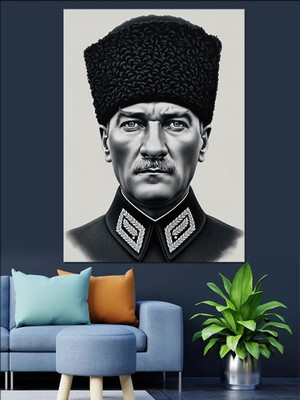 Artmeg Siyah Beyaz Atatürk Portresi Dekoratif Kanvas - Mdf Ahşap Tablo
