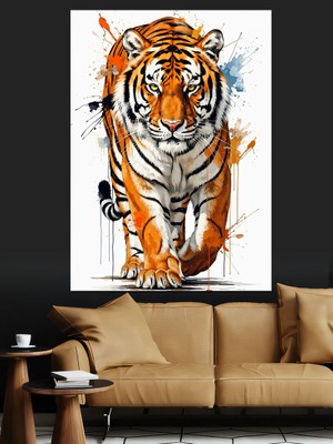 Karizma Tablo Yürüyen Kaplan Sanatsal Çizim Dekoratif Kanvas - Mdf Ahşap Tablo