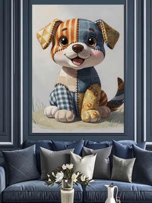 Tablomega Yama Desenli Köpek Yavrusu Dekoratif Kanvas - Mdf Ahşap Tablo