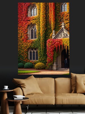 Karizma Tablo Sarmaşıklı Taş Ev  Dekoratif Kanvas - Mdf Ahşap Tablo