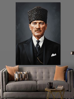 Artmeg Ciddi Atatürk Portresi Tablosu Dekoratif Kanvas - Mdf Ahşap Tablo