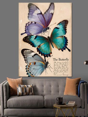 Tablomega Kelebekli Vintage Kartpostal Resmi Dekoratif Kanvas - Mdf Ahşap Tablo